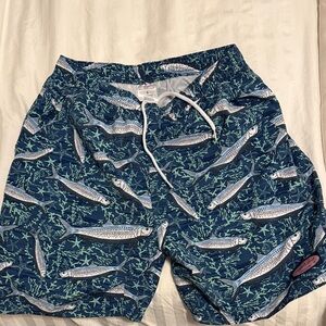 Vineyard Vines Fish Print Swim Trunks - Navy and Green